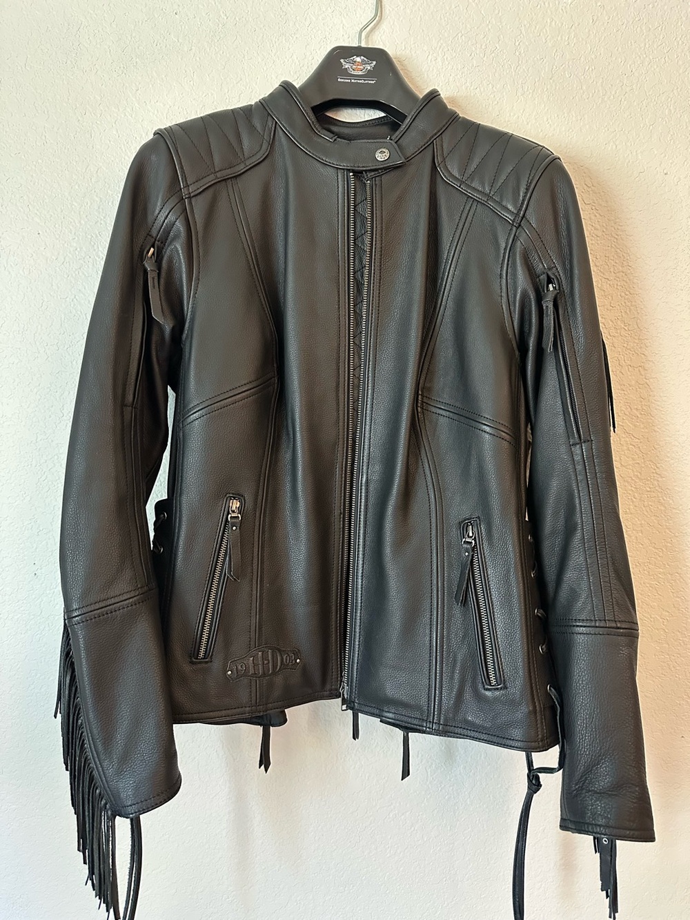 Harley-Davidson Fringe Leather Jacket Women’s XL Black Moto Boho Western $450